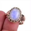 Natural Rainbow Moonstone Gemstone Two Tone 925 Sterling Silver Ring S.10 a4S55