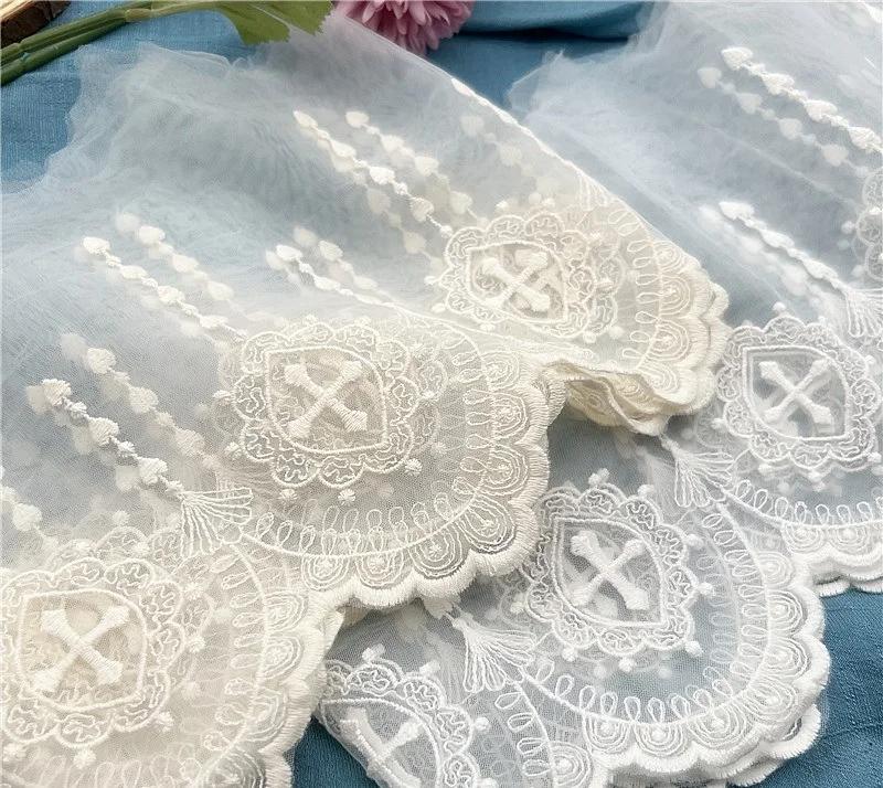 3Yards(2.7Meters)/lot 18cm Wide France Style Apricot/White Wave Edge Mesh Flow Heart Falling Holy Cross Embroidery Lace Trim DIY Clothing Accessories