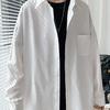 Мужская рубашка с длинным рукавом белого цвета в японском стиле свободного кроя - Модная, большого размера, универсальный студенческий топ для весны и осени