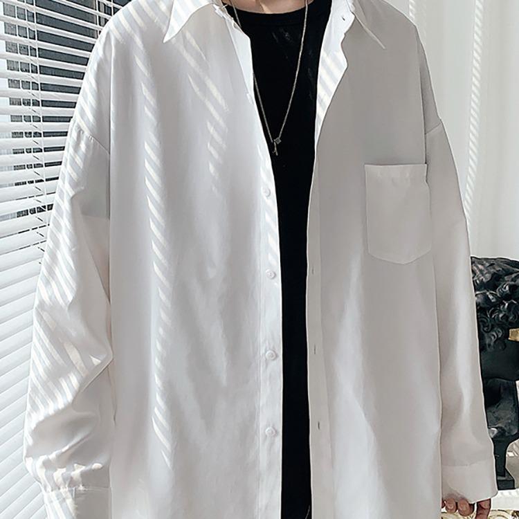 Japanese-Style Loose Fit White Long Sleeve Men's Shirt - Trendy, Large Size, All-Match Student Top for Spring and Autumn