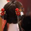 Red Hanfu Hair Clip Fuzzy Ball Chinese New Year Side Clip Exquisite Girl Headdress Women