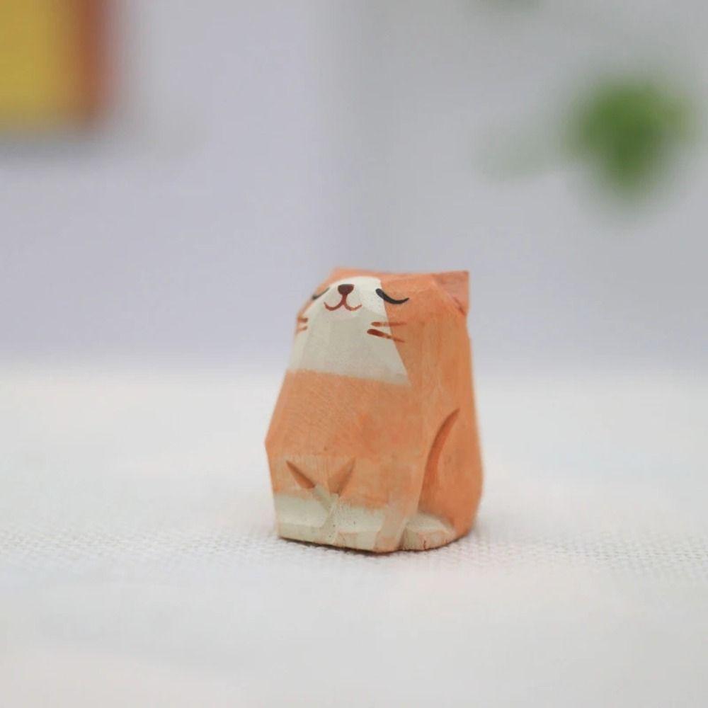 Mini Cat Dog Statues Painted Small Animal Dolls Desktop Accessories Wooden Animal Figurine Home