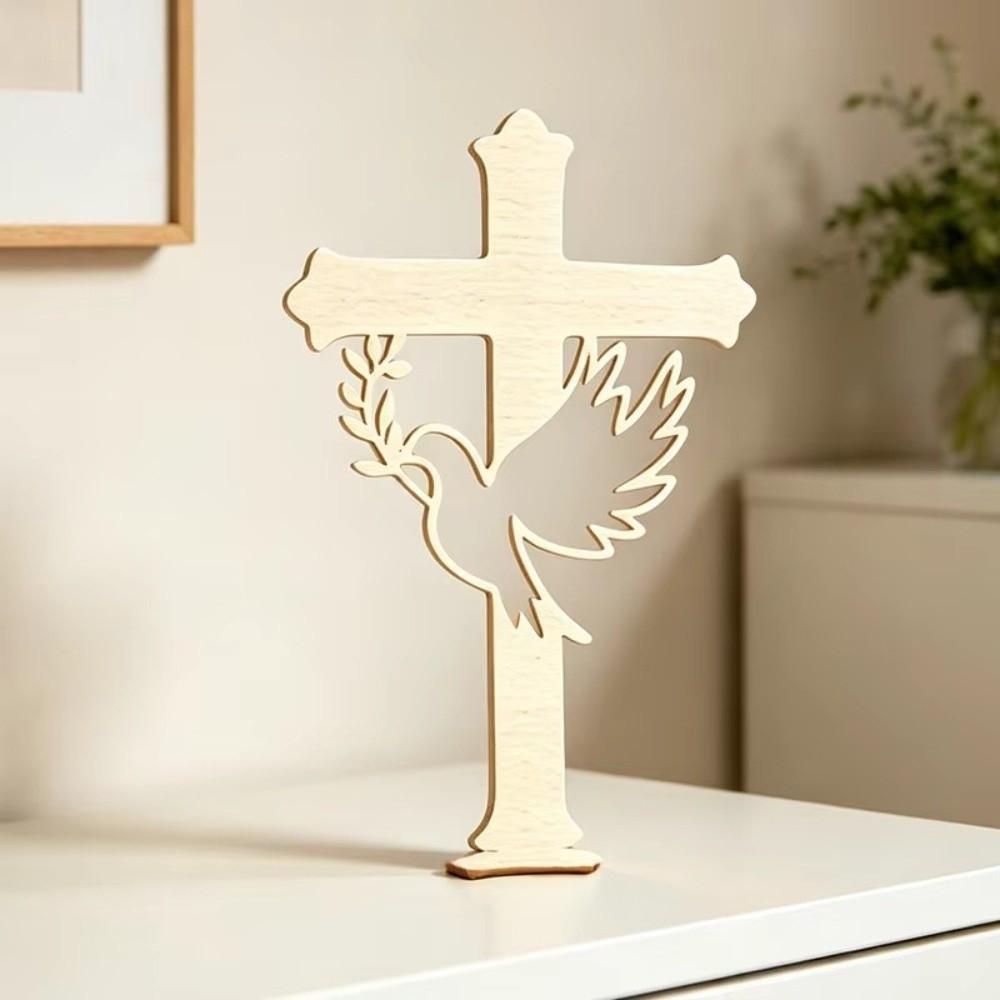 10Pcs Wood Wooden Peace Dove Cross Hollow Dove Tabletop Decorations Classic Baptism Decorations