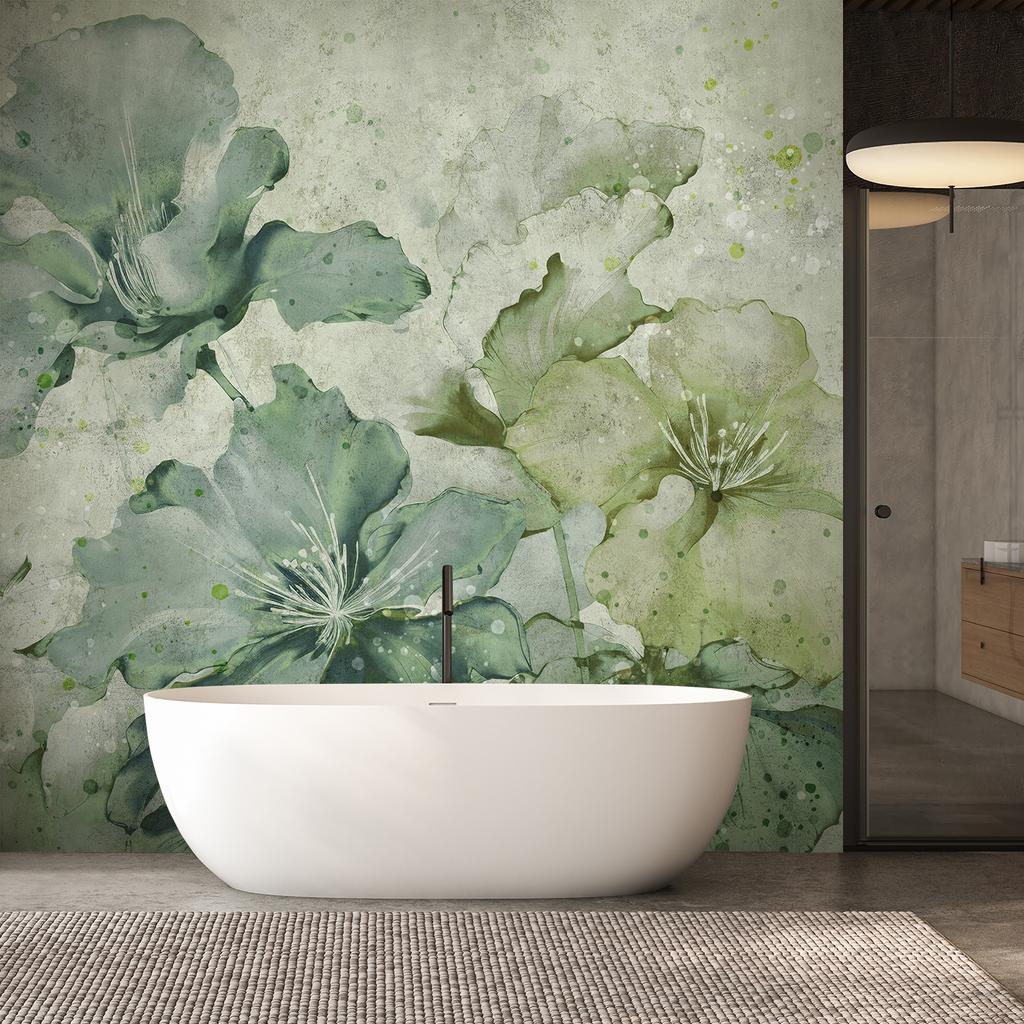 Wallpaper Green flowers watercolour