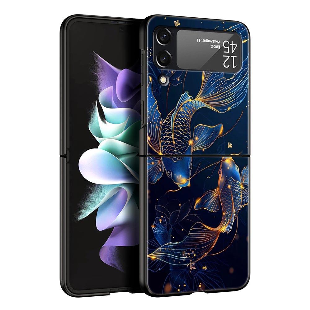 Жесткий чехол из поликарбоната с изображением золотой рыбки для Samsung Galaxy Z Flip 7 6 5 4 Черный чехол для Galaxy Z Flip 3 Складной корпус Fundas Сумка