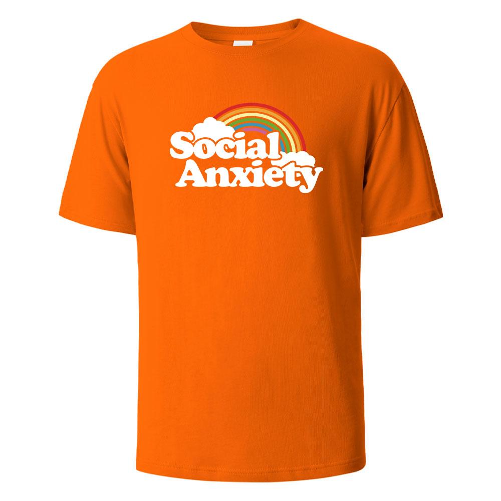 Social Anxiety Printing Mens Tshirt Casual Breathable Tees 100Cotton Funny Tops Street Oversized TShirts For Men Women Oneck