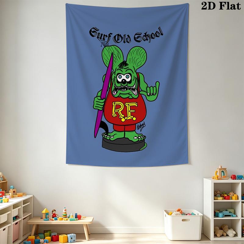 Rat Fink Iconic Mouse Design Tapestry Fashion Print Wallmounted Background Cloth Christmas Gift Background Wall Hanging Cloth