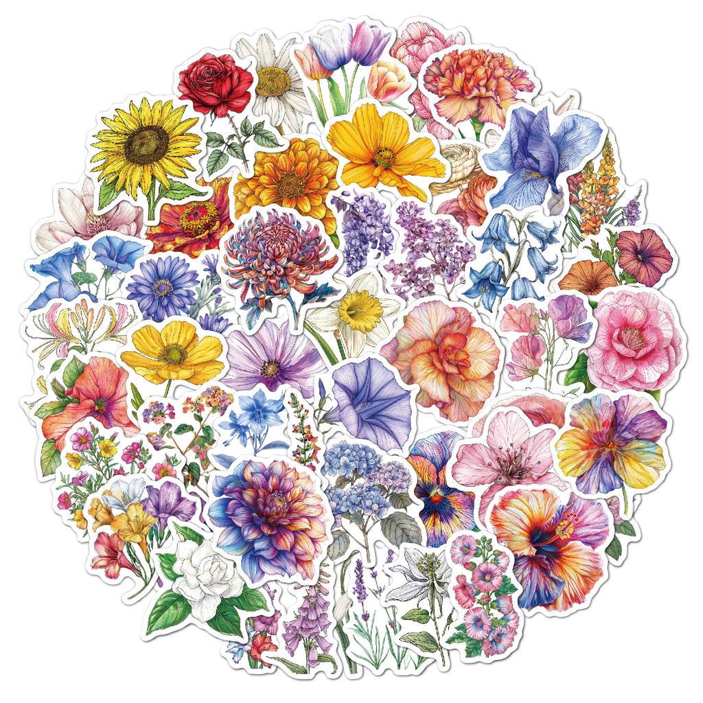 Цветочные наклейки 50 голографические блестящие для украшения подарков, ноутбуков, чемоданов, водонепроницаемые, лазерные наклейки