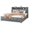Upholstered Bed, 140 x 200cm, No Mattress, App-Controlled LED Light, Bed with Drawers Featuring Power Outlets and USB Ports, Built-In Storage