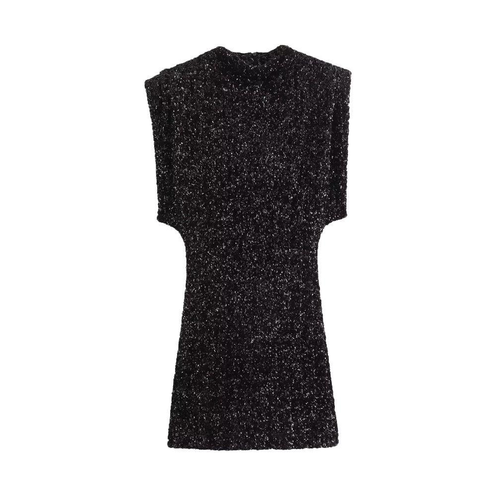Round Neck Holiday Party Dress Fly Sleeve Silm Evening Dress Shining Sequin Mini Dress Ladies/Girl