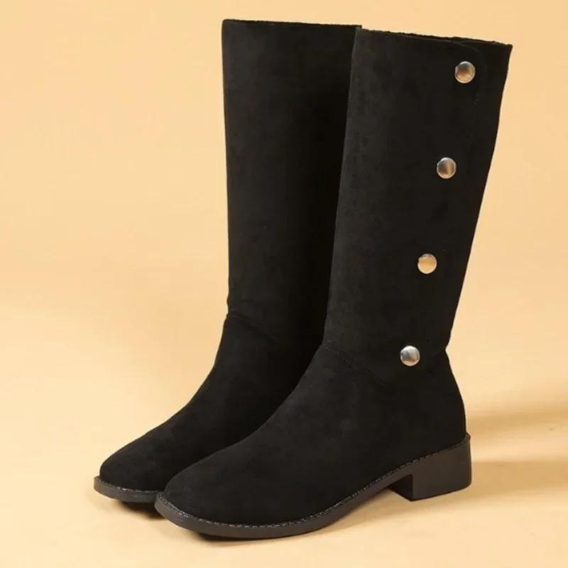 2024 New Western Cowboy Women's Boots Low Heel Women's Pointed Toe Over-the-Knee Boots Winter High Quality Suede Boots