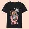 Women's Clothing Black T-shirt Casual Top Mom Family Print Series Round Neck Ladies Slim Commuter Short Sleeve Soft Ladies Top