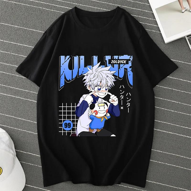Футболка аниме Hunter X Hunter Killua Zoldyck унисекс унисекс повседневная мода Harajuku с коротким рукавом круглый вырез плюс размер унисекс футболка