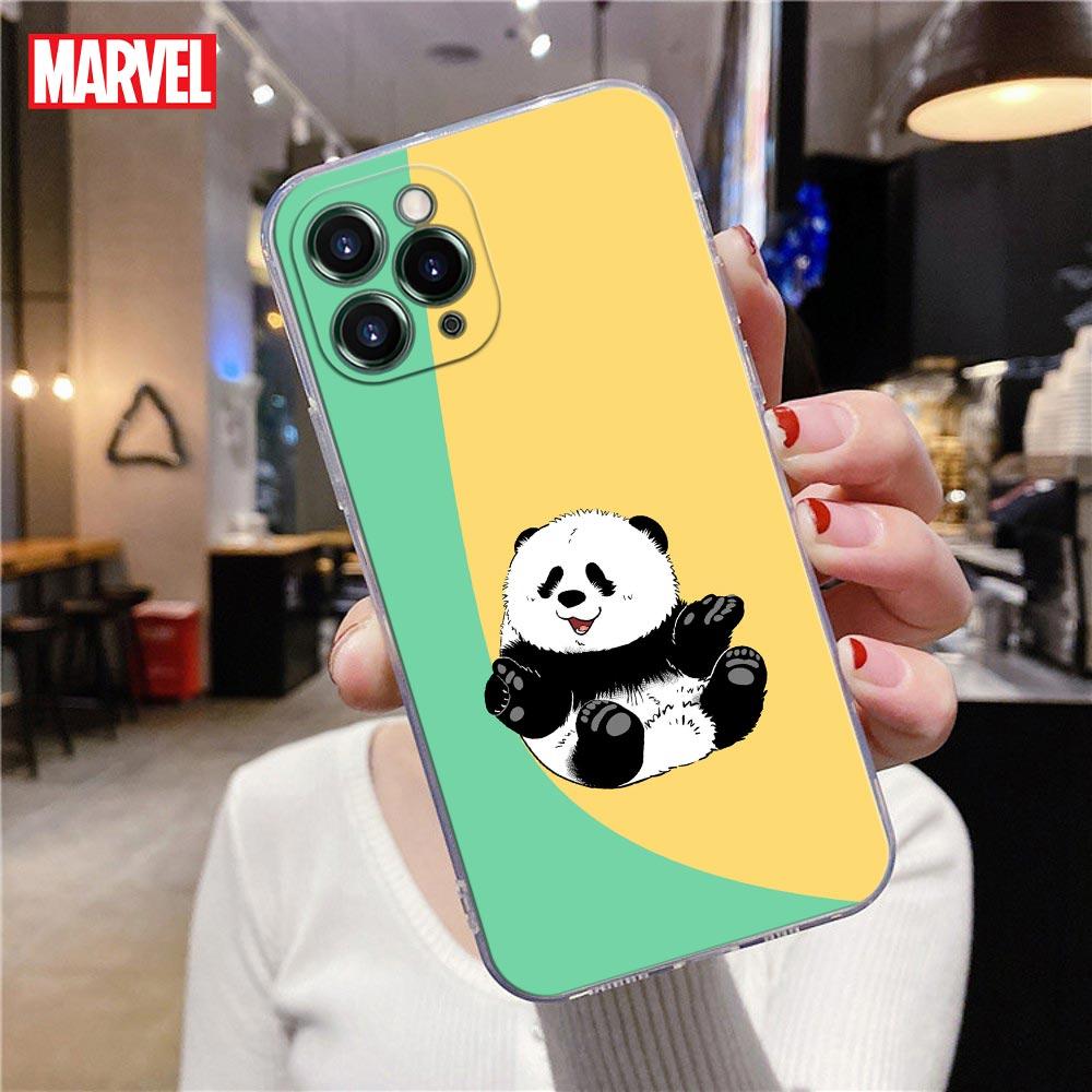 Прозрачный чехол для телефона с изображением китайского малыша панды для Apple iPhone 13 12 11 mini Pro Max XS X XR 7 8 Plus SE, милые чехлы, чехол Lazy Bear