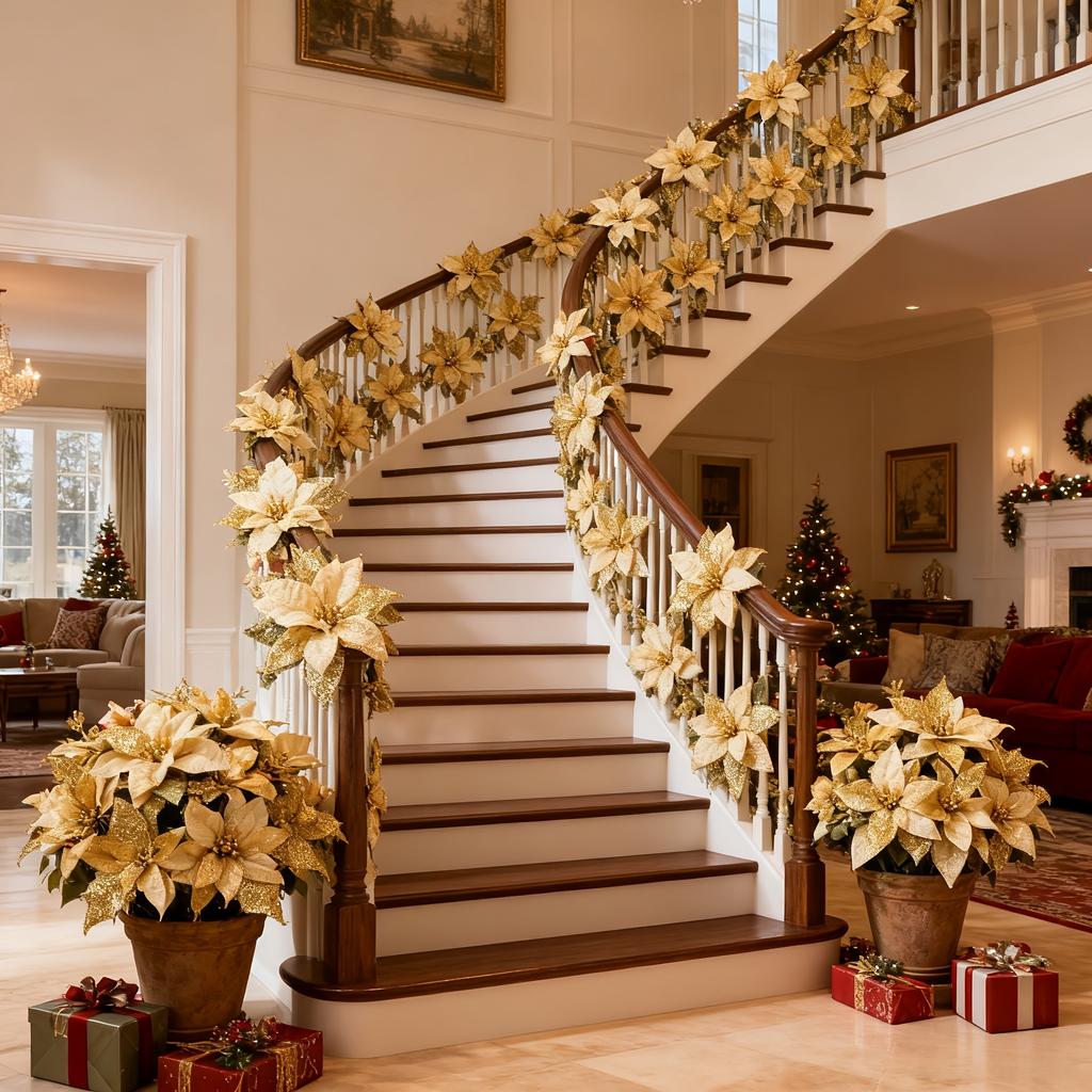 40Pcs (20 Flowers + 20 Clips) Golden Artificial Christmas Flowers With Clips - Realistic Layered Decorations Suitable For Christmas Trees, Weddings