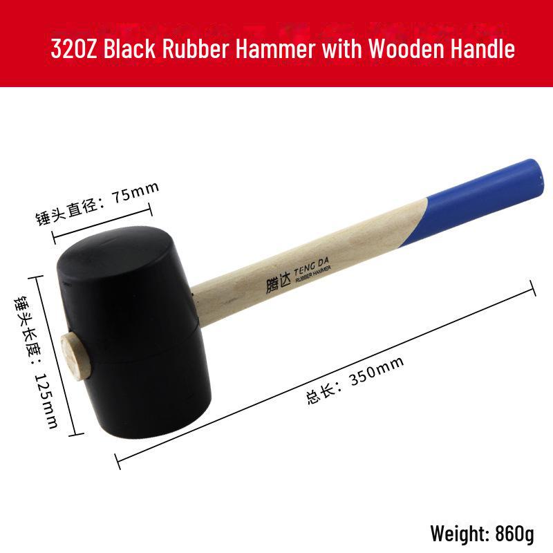 Тенгда Резиновая киянка с рукояткой из массива дерева для укладки плитки и пола