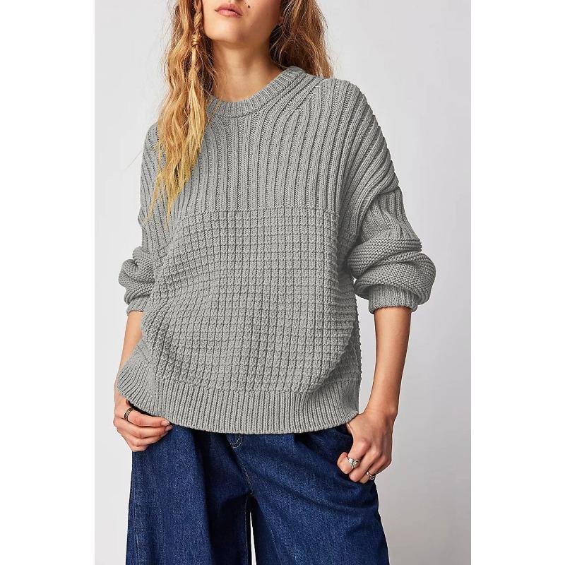 20Женский осенне-зимний однотонный свободный свитер с круглым вырезом