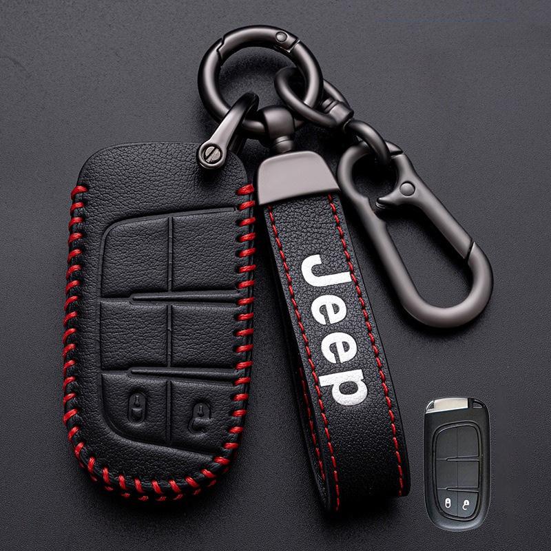 High quality New Leather Car Key Cover Case Fob for Jeep Renegade Compass Grand Cherokee for Chrysler 300C Wrangler Accessories AMN1