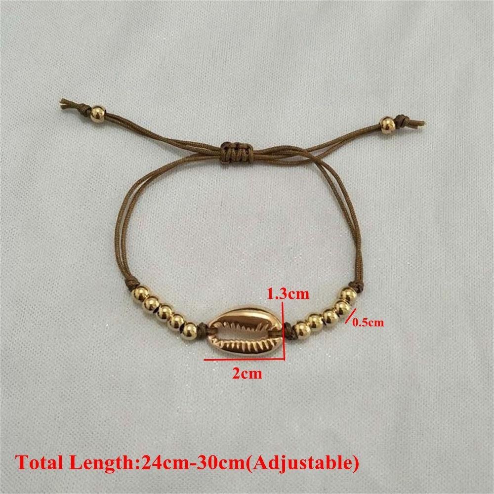 New Ethnic Gold Silver Handmade Weave Rope Bangles Shell Bead Bracelets Adjustable Bohemia