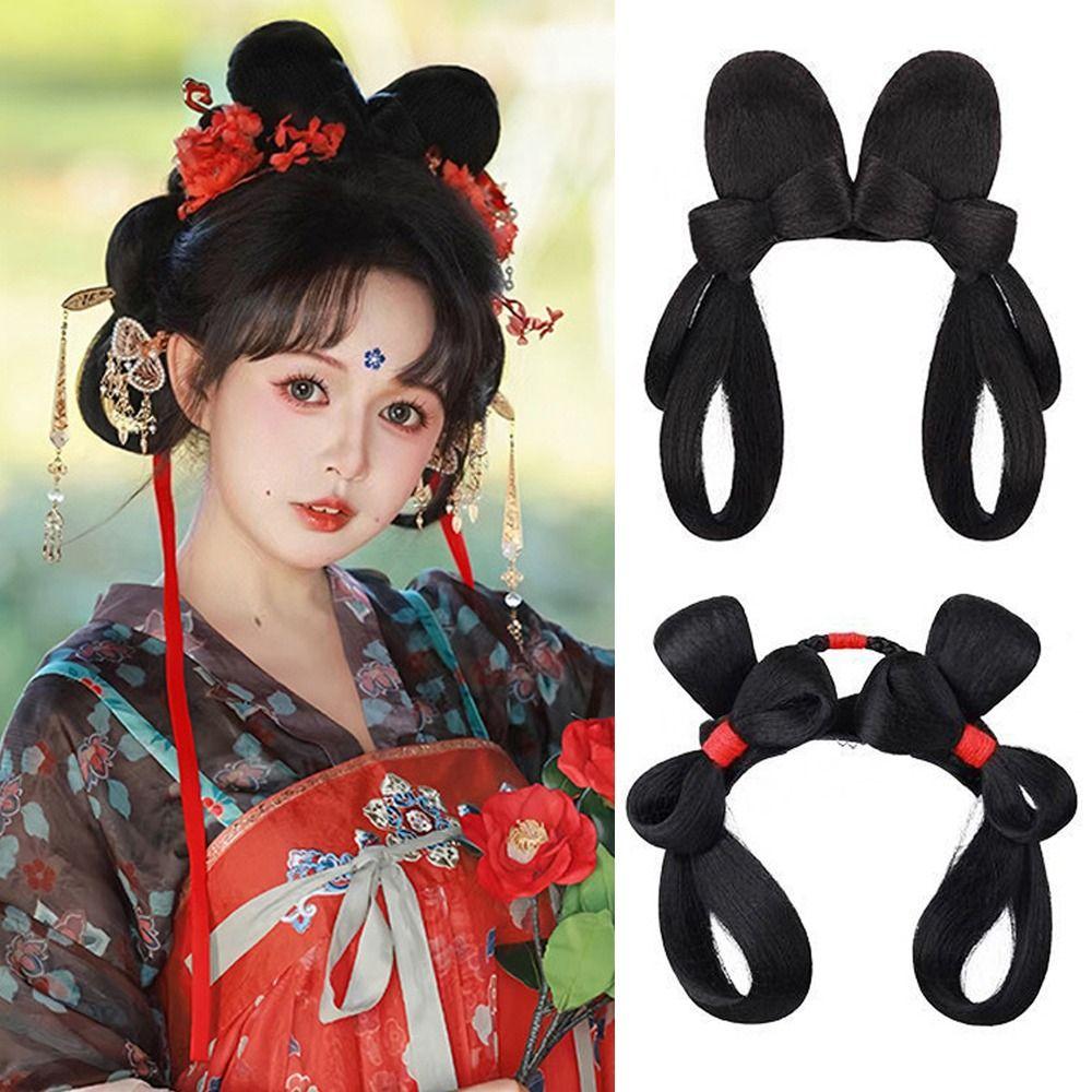 Chinese Style Ancient Hanfu Wig Synthetic Retro Hair Chignon Cute Hanfu Wig Headband Photography