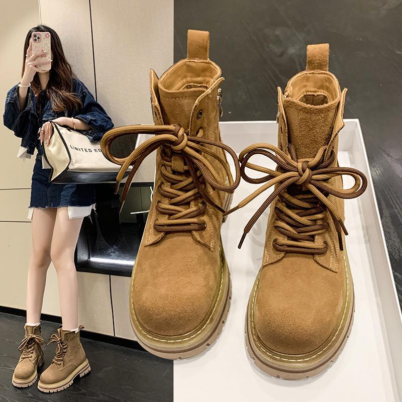 Ботинки Мартин на толстой подошве осень 2025 новинка британский стиль ретро матовая кожа большие желтые ботинки женские короткие ботинки тренд