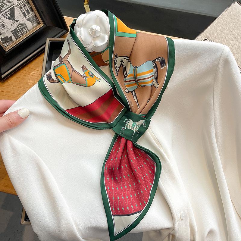 Винтажный шарф с принтом лошади, элегантный тонкий шейный платок, женский профессиональный декоративный шарф