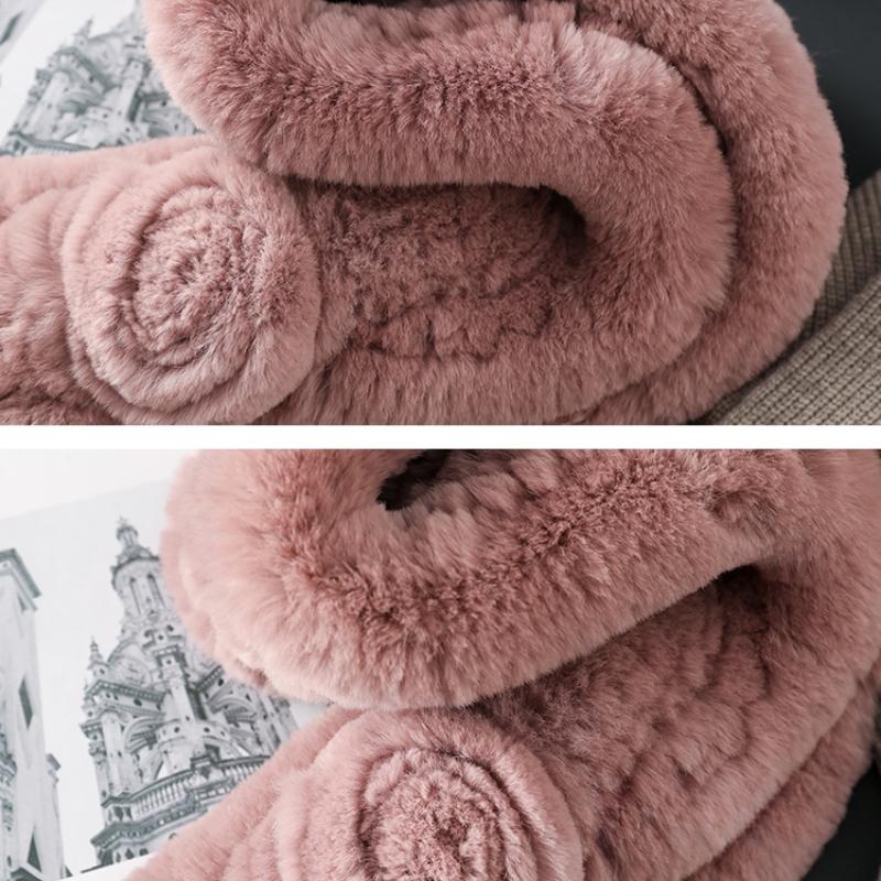 Winter Warm Scarf Hat Two-piece Set, Middle-aged and Elderly Temperament Rex Rabbit Fur Hat, Mother Flower Scarf