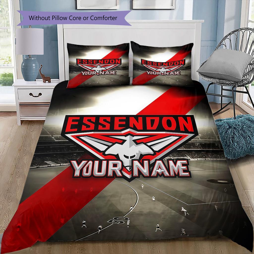 Essendon Football Club Custom Name Pattern Bedding Quilt Set Quilt Cover Pillowcase Home Birthday Gift(1 * duvet cover + 2 * pillowcase, without core)