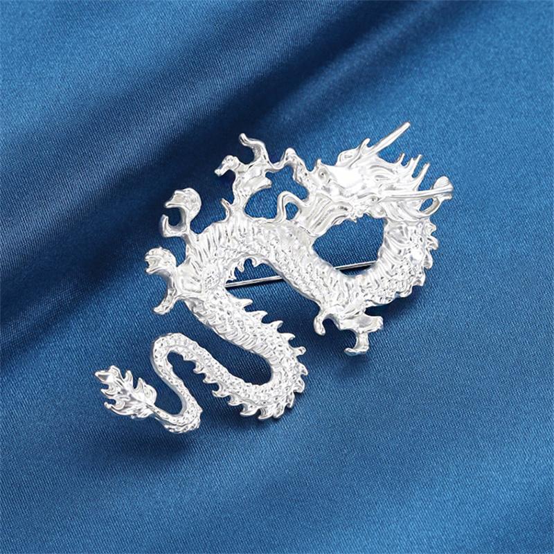 Vintage Chinese Animal Dragon Metal Brooches For Men Badge Suit Coat Corsage Lapel Pins  Jewelry Clothing Accessories