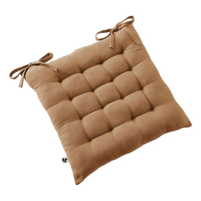Assise matelassée 16 points "Gaïa" 40 x 40 cm "Gaze de Coton" - Camel