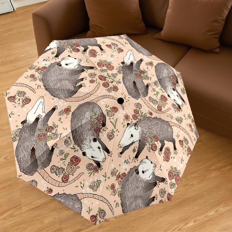 1PC Possums Flowers Umbrella-8-Rib Reinforced Portable Folding Travel Suitable for All Seasons Outdoor Daily Use  -J0418
