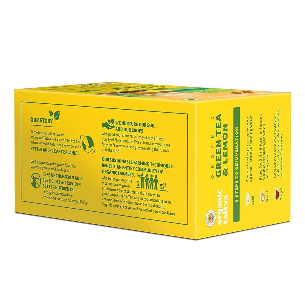 Assam Green Tea with Lemon (20 Pack, 2 G), Organic Green Tea & Lemon, Organic Tattva