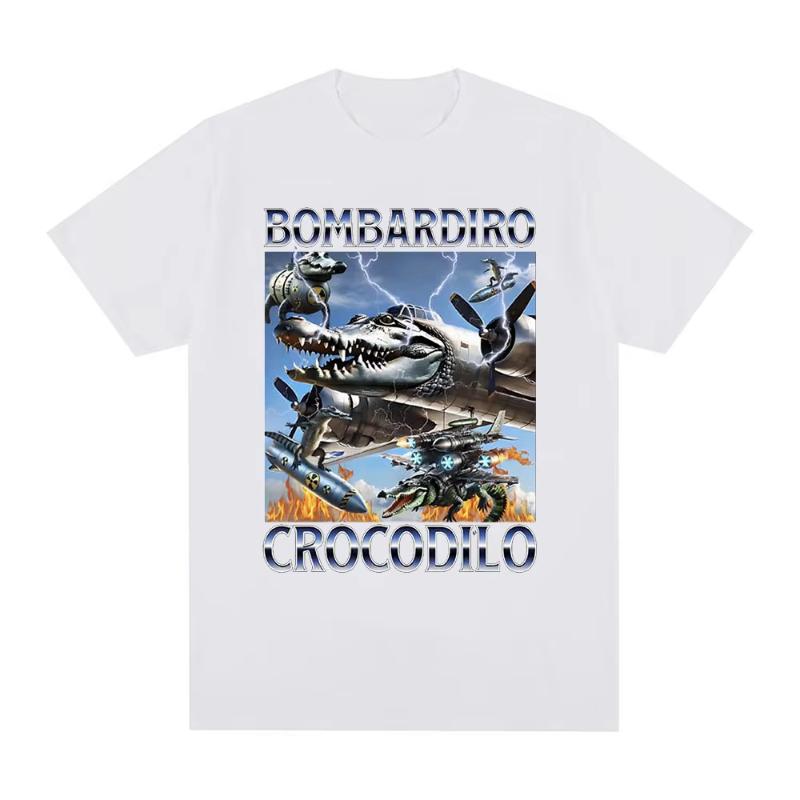 Bombardiro Crocodilo Crocodile Plane Bomber Funny Meme Tshirt Unisexs Women Casual Cotton Short Sleeve T Shirts Comfort Tshirts