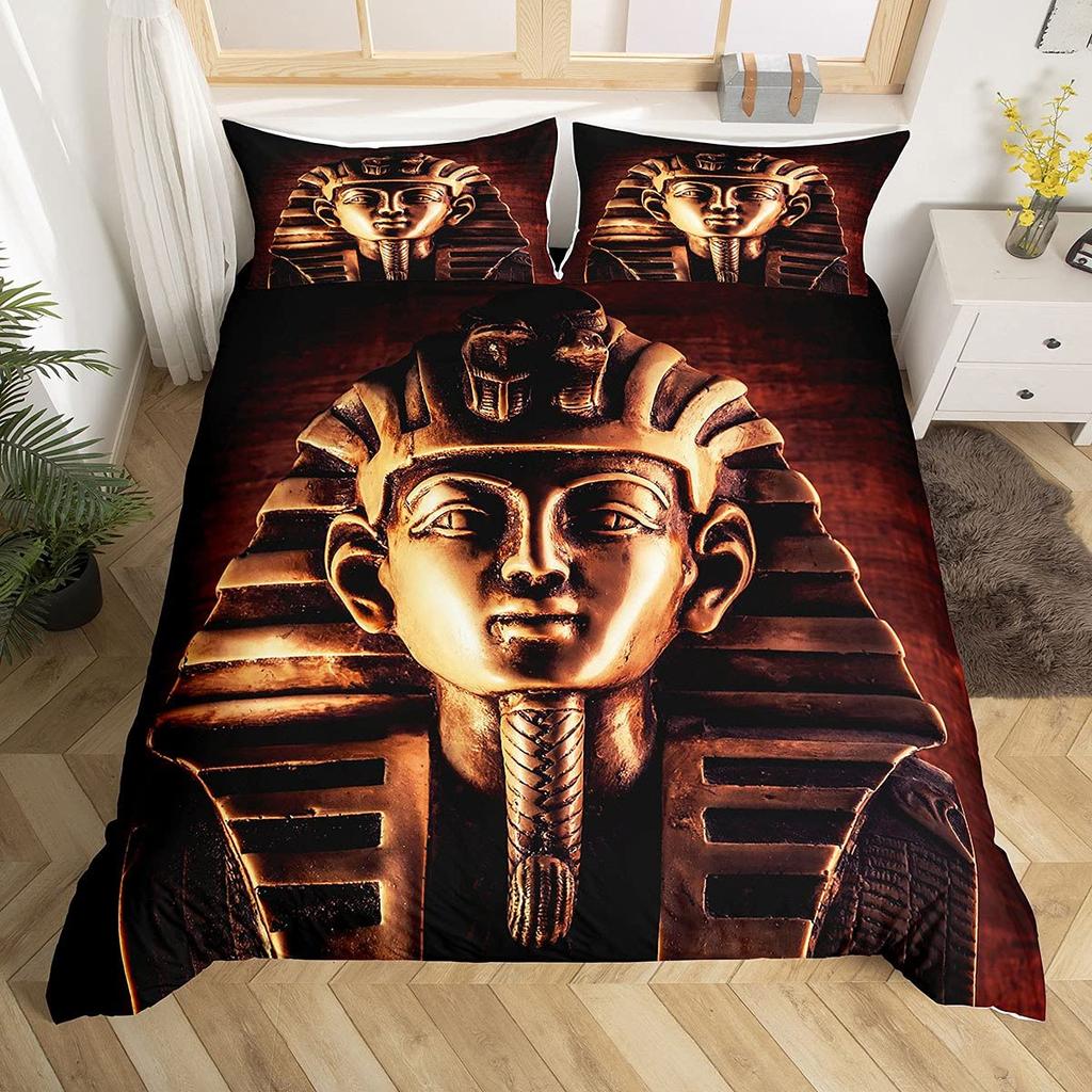 Egypt Pharaoh Duvet Cover Set Egypt Tribal Pattern Bedding Set Pyramid Sphinx Printed Comforter Cover With Zipper 2/3 Pcs Set