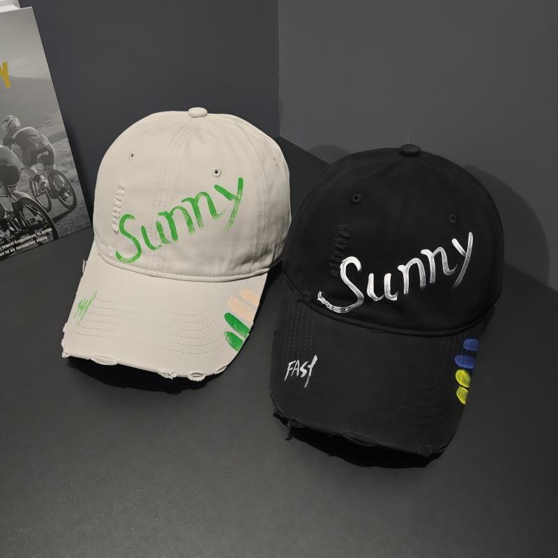 Soft top baseball cap women's sunscreen cap men's new spring and summer hole painting letters fashionable and versatile