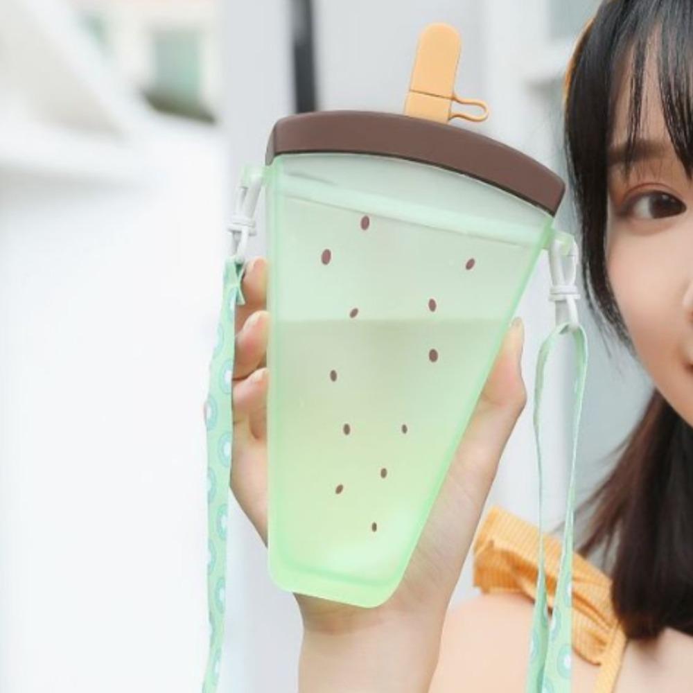 Пластиковые бутылки для воды, арбуз, детская чашка для воды через плечо, симпатичная трубочка, стакан для сока