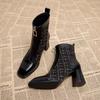 Новые женские дизайнерские клетчатые твидовые сапоги на толстом каблуке с молнией спереди короткие сапоги сексуальные ботильоны на высоком каблуке женская обувь для вечеринок