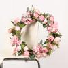 40cm Fake Peony Artificial Peony Flower Wreath Silk Flower Door Wreath with Green Leaves Spring Wreath for Front Door Wedding Wall Home Decor