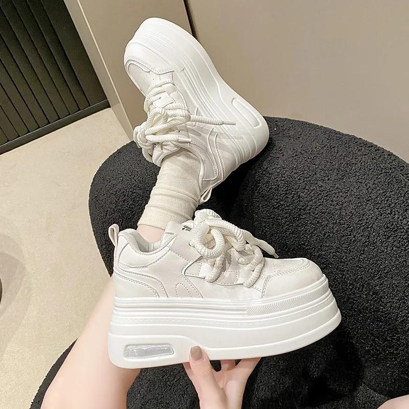 Модные горячие продажи 8.5CM высокие кроссовки на платформе женские повседневные спортивные туфли осенние вулканизированные скейтборд белые туфли женские Chaussures Femme