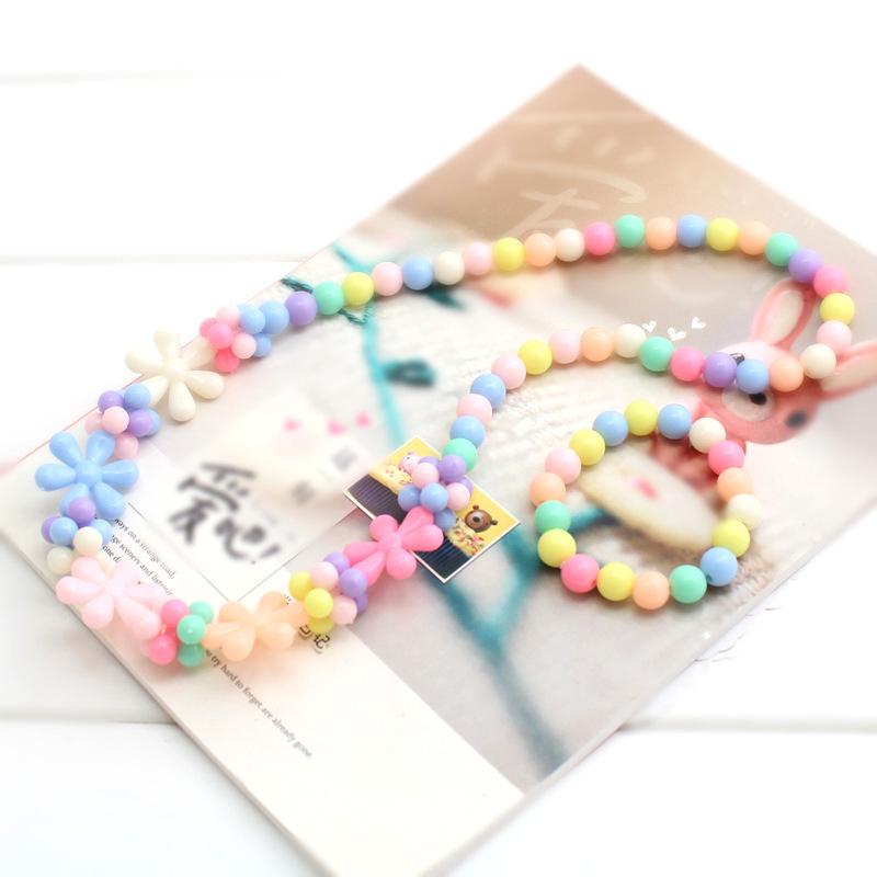 1 комплект, подарки для милых девочек, детские аксессуары принцессы, акриловые бусины, ожерелье с цветком, браслет, набор браслетов из бусин «сделай сам»