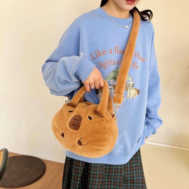 Capybara Plush Backpack Handbag Kawaii Fashion Plushie Doll Fur Bag Children's Bag Handbag Mini Knapsack Bag Gift for Girlfriend