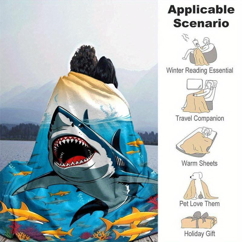 1pc Shark Printing Lightweight Flannel Blanket, Comfortable and Warm Blanket, for Camping Sofa Bed and Couch Office, Gift