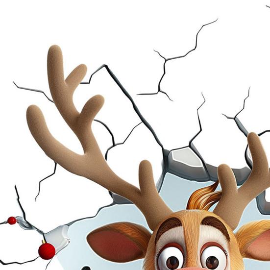 Рождественские наклейки на стену Легко наносятся Мультяшный олень Праздничные наклейки ПВХ Съемные 2D Искусство сломанной стены для детской спальни игровой комнаты