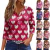 Жен. Футболка Футболка С принтом Пуговицы Рукав 3/4 Повседневные Выходные Мода Классический Классический V-образный вырез Обычный Верх