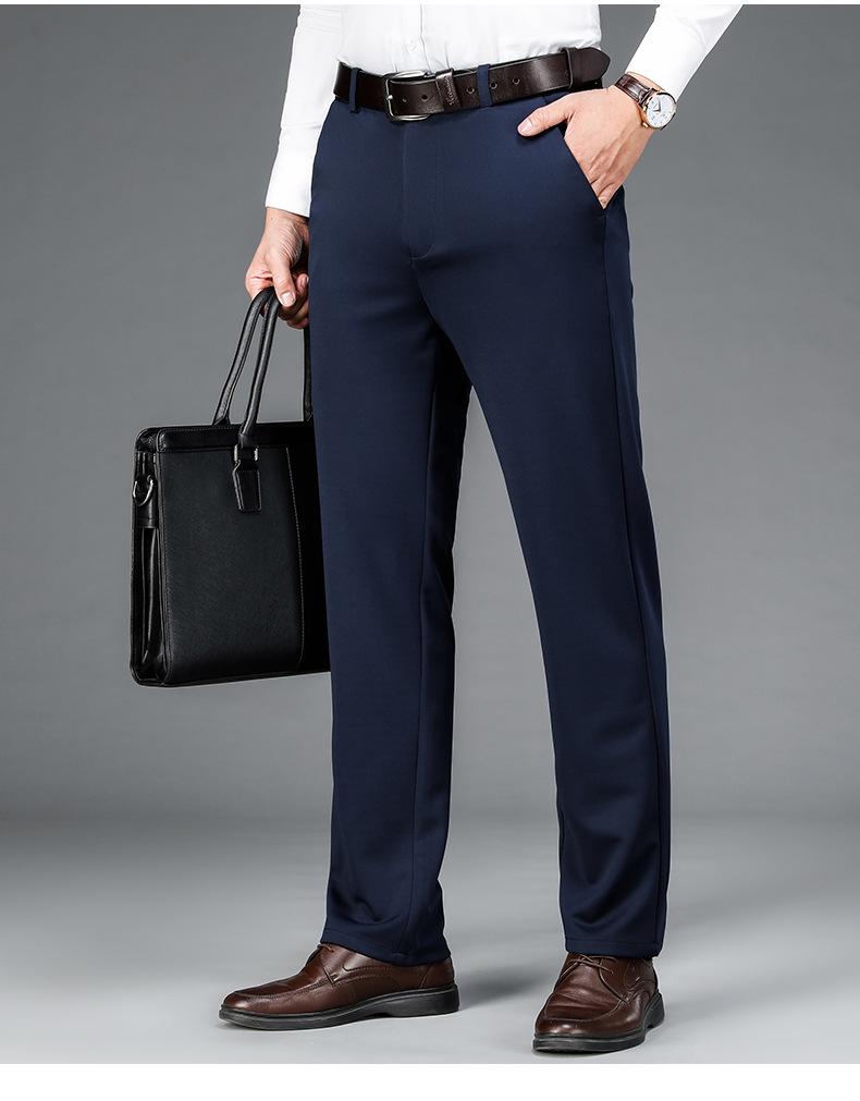 Men's Autumn/Winter Casual Business Trousers: Solid Color, Elastic Waist, Non-Iron, Anti-Wrinkle, Straight Fit.