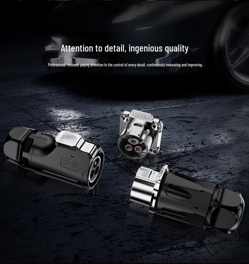 Black LP20 Solar Waterproof 14-Pin Aviation Plug Connector with Partitioned Four-Hole Flange