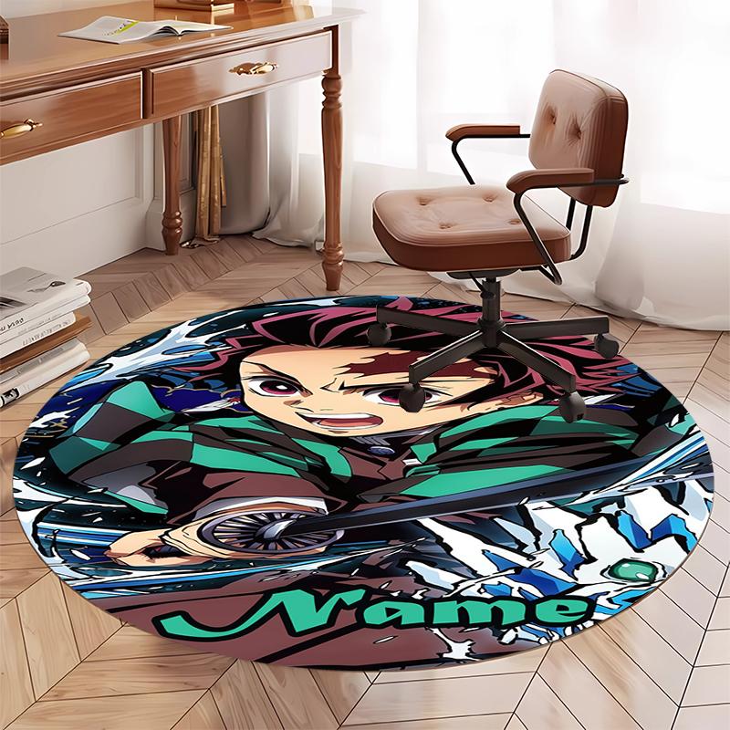 Custom Name Demon Slayer Printed Round Rug Carpet Chair Rug Area Rug Entryway Doormats,for Office Chair Living Room Bedroom Kitchen Room.