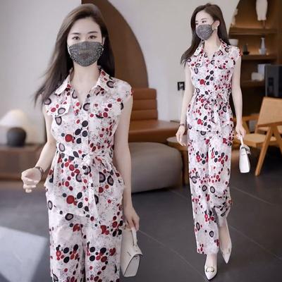 Повседневный женский костюм, летний темперамент, модный костюм в стиле вестерн с короткими рукавами и широкими брюками, состоящий из двух частей