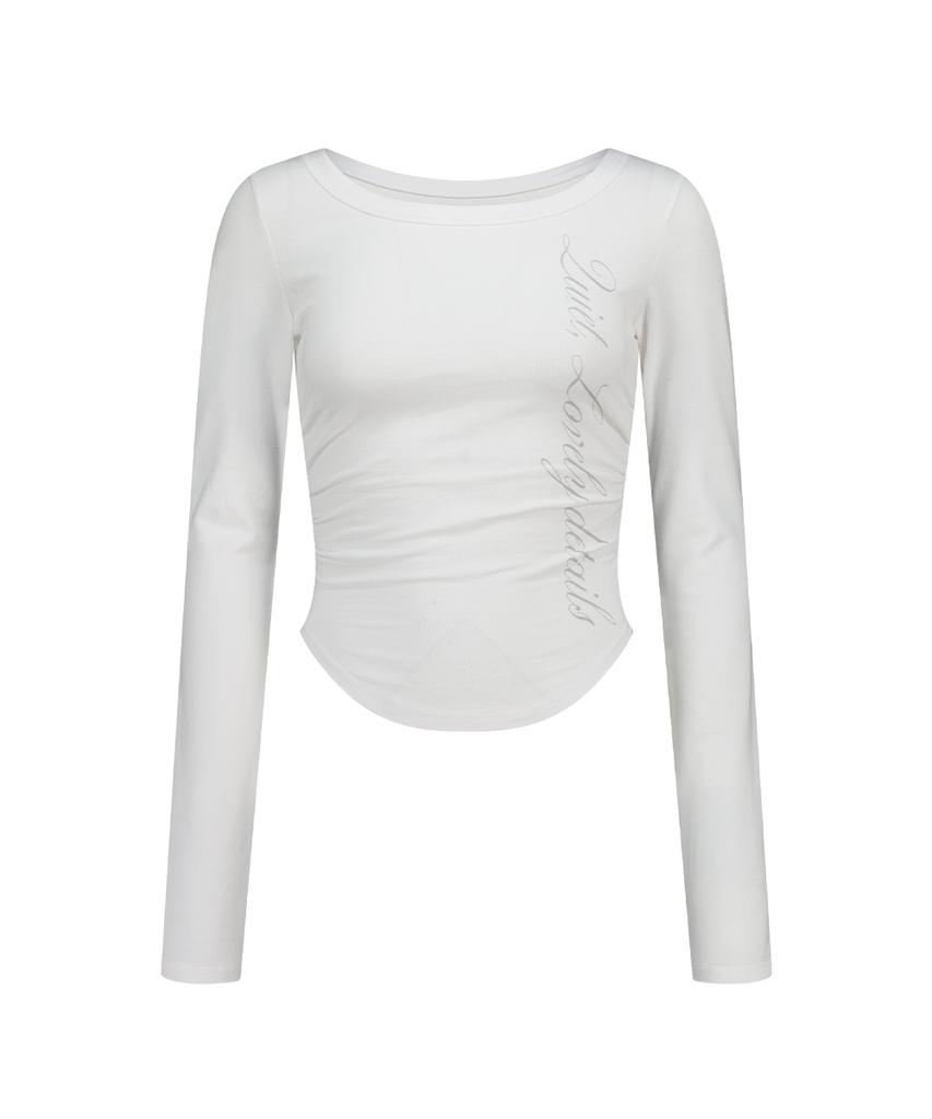 ILLIGO Lettering Slim Shirred Long Sleeve White