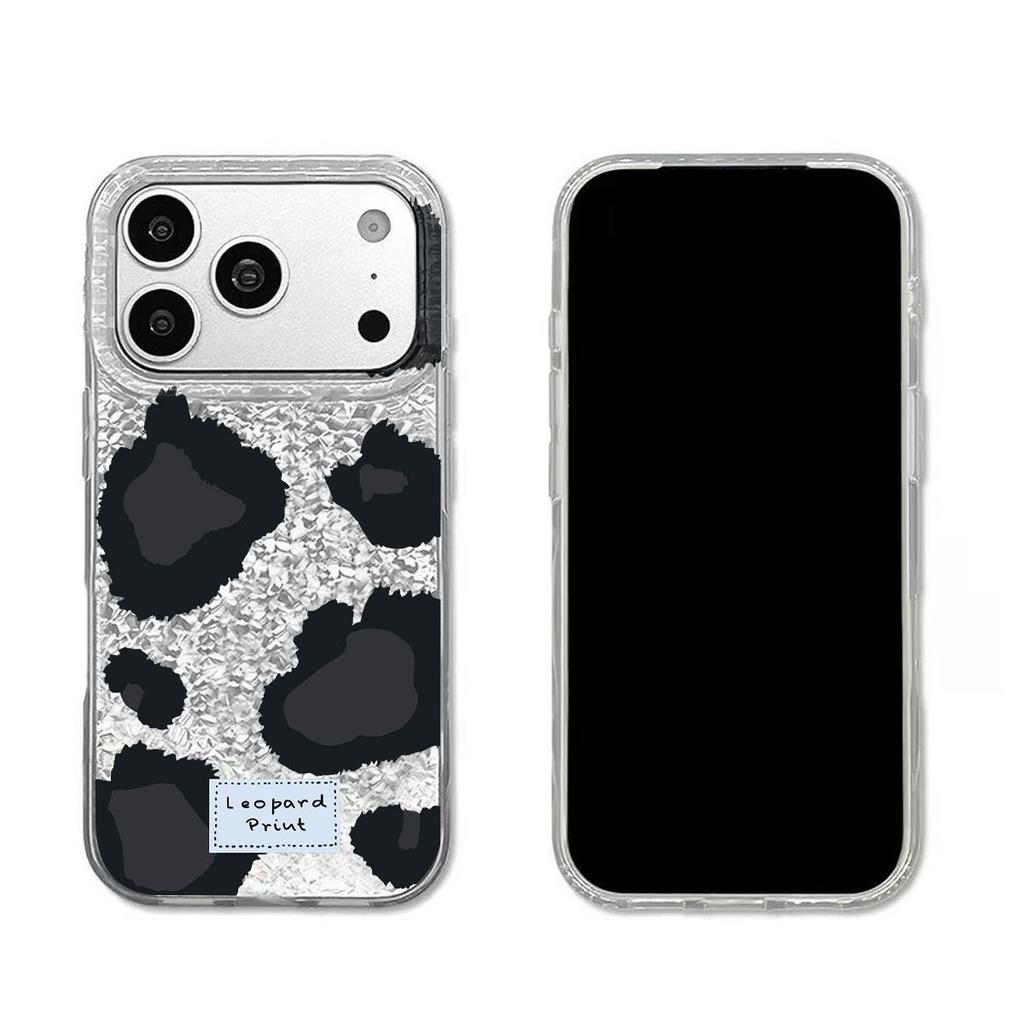 Black - White Leopard Marking Case for iphone 16 Plus 12 18 Pro Max 15 Air 14 11 17 Pro XS Max 13 XR Silver Crushed Foil Cover
